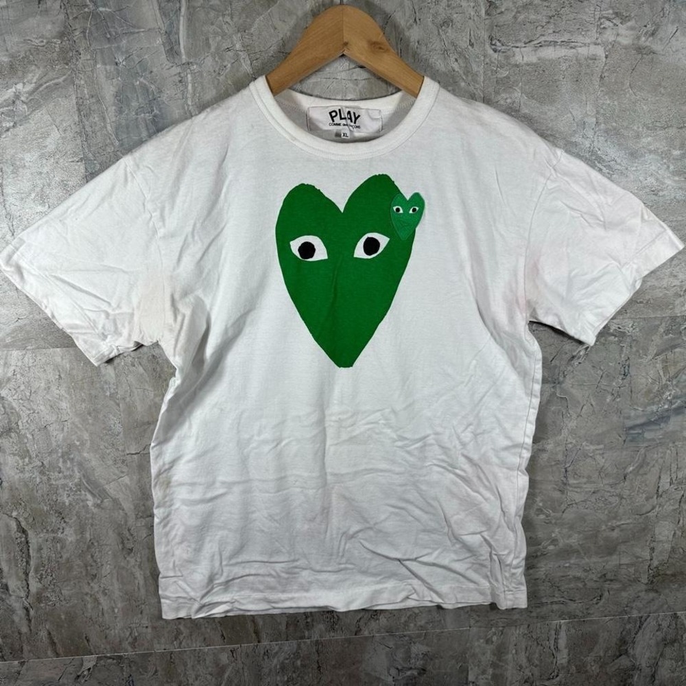 COMME DES GARCONS CDG PLAY BIG GREEN HEART TEE WHITE MENS Size XL
